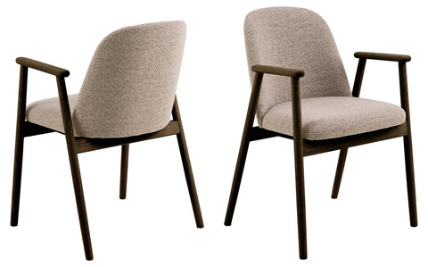 Scaun Leo, Actona, 55.5x57x80.5 cm, tesatura Boucle/lemn de stejar, bej/fumuriu mat