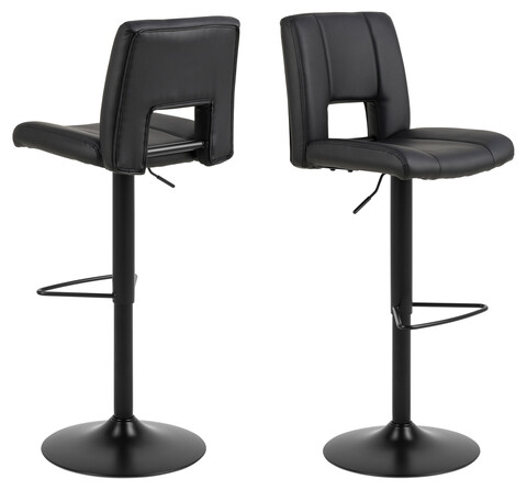 Scaun de bar Sylvia, Actona, 41.5x52x115 cm, rotativ, piele ecologica/otel, negru