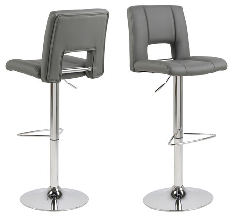 Scaun de bar Sylvia, Actona, 41.5x52x115 cm, rotativ, piele ecologica/otel, gri