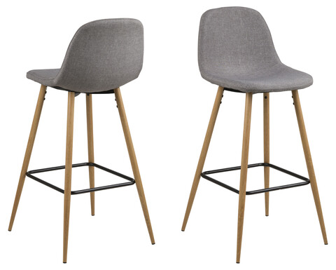 Scaun de bar Wilma, Actona, 46.6x51x101 cm, poliester/otel, gri deschis/natural