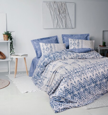 Lenjerie de pat pentru o persoana, L'essentiel Maison, Cleo, Bumbac Ranforce , Albastru