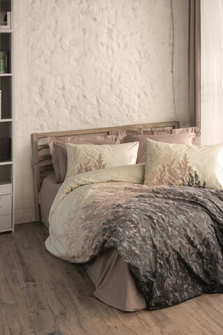 Lenjerie de pat pentru o persoana, L'essentiel Maison, Lindon, Bumbac Ranforce, Bej