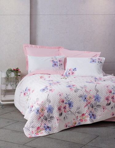 Lenjerie de pat dubla 4 anotimpuri, L'essentiel Maison, Jayda, Bumbac Ranforce, Pink / White / Purple