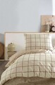 Lenjerie de pat pentru o persoana, L'essentiel Maison, Kare, Bumbac Ranforce, Crem