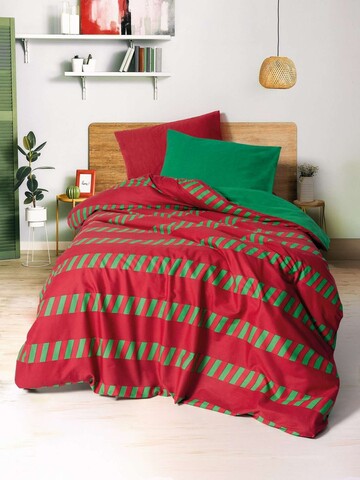 Lenjerie de pat pentru o persoana, L'essentiel Maison, Holly, Bumbac Ranforce, Verde/Roșu