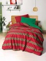 Lenjerie de pat pentru o persoana, L'essentiel Maison, Holly, Bumbac Ranforce, Verde/Roșu