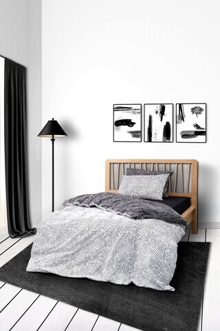 Lenjerie de pat pentru o persoana, L'essentiel Maison, Maze, Bumbac Ranforce, Negru