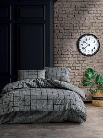 Lenjerie de pat dubla, L'essentiel Maison, Kare, Bumbac Ranforce, Negru
