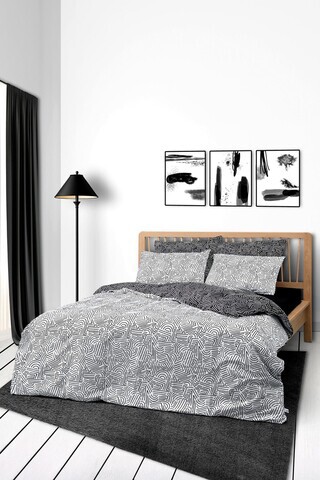 Lenjerie de pat dubla, L'essentiel Maison, Maze, Bumbac Ranforce, Negru