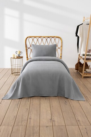 Cuvertura pique Single, L'essentiel Maison, Waffle, 65% bumbac/35% poliester, Gri