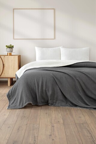 Patura Single, L'essentiel Maison, Likya, 50% bumbac / 50% poliester, Negru