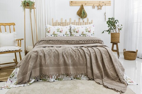 Set cuvertura pique dubla, L'essentiel Maison, Viola, Bumbac, Bej