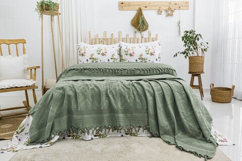 Set cuvertura pique dubla, L'essentiel Maison, Viola, Bumbac, Verde