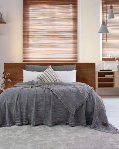 Cuvertura matlasata dubla, L'essentiel Maison, Oscar, Bumbac , Gri inchis