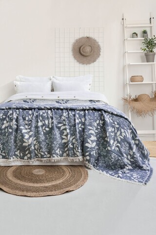 Set cuvertura de pat dubla 3 piese, L'essentiel Maison, Amore, Bumbac , Albastru navy