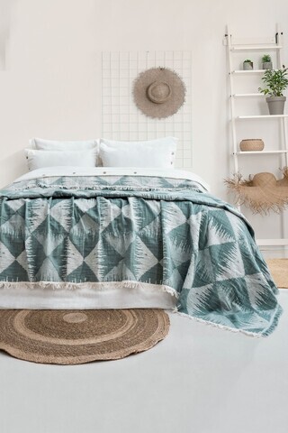 Set cuvertura de pat dubla 3 piese, L'essentiel Maison, Dolce, Bumbac , Verde