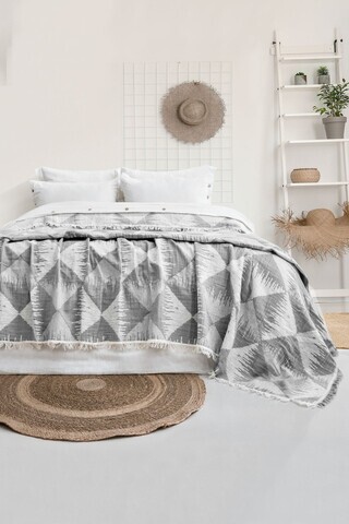 Set cuvertura de pat dubla 3 piese, L'essentiel Maison, Dolce, Bumbac , Gri