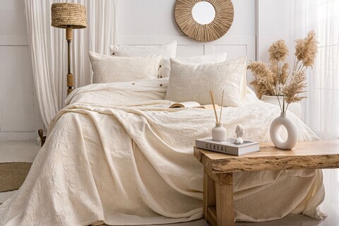 Set cuvertura de pat dubla 3 piese, L'essentiel Maison, Italo, Bumbac, Crem