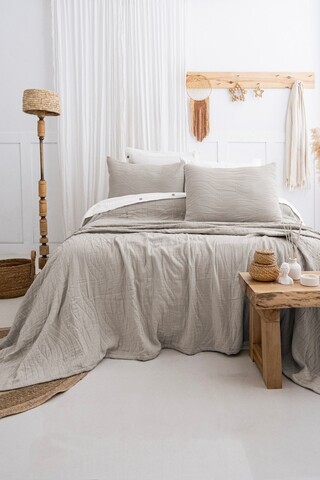 Set cuvertura de pat dubla 3 piese, L'essentiel Maison, Janna, Bumbac, Bej