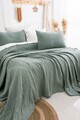 Set cuvertura de pat dubla 3 piese, L'essentiel Maison, Janna, Bumbac, Verde