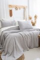 Set cuvertura de pat dubla 3 piese, L'essentiel Maison, Janna, Bumbac, Gri deschis