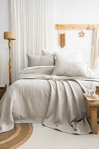 Set cuvertura de pat dubla 3 piese, L'essentiel Maison, Julia, Bumbac, Bej