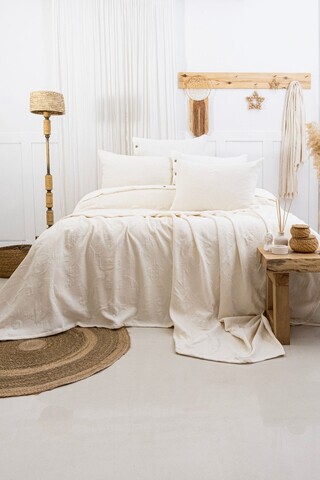 Set cuvertura de pat dubla 3 piese, L'essentiel Maison, Julia, Bumbac, Crem