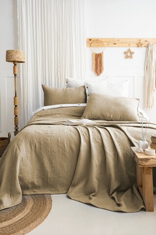 Set cuvertura de pat dubla 3 piese, L'essentiel Maison, Julia, Bumbac, Kaki