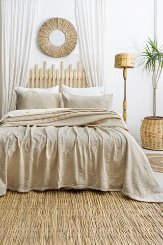 Set cuvertura de pat dubla 3 piese, L'essentiel Maison, Silvia, Bumbac, Bej