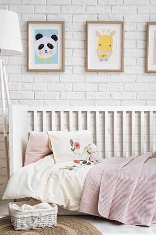 Lenjerie de pat pentru copii, L'essentiel Maison, Flower Garden, Bumbac, Roz pudra