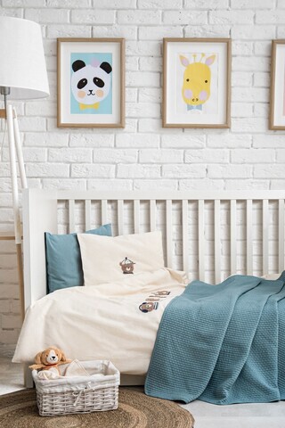 Lenjerie de pat pentru copii, L'essentiel Maison, Mr. Bear, Bumbac, Turcoaz