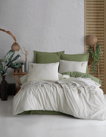 Lenjerie de pat dubla, L'essentiel Maison, Botanic, Bumbac, Verde