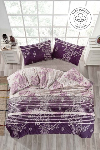 Lenjerie de pat pentru o persoana, L'essentiel Maison, Pyramid, Bumbac Ranforce, Mov/Alb
