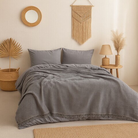 Cuvertura matlasata dubla, L'essentiel Maison, Muslin, Bumbac , Antracit