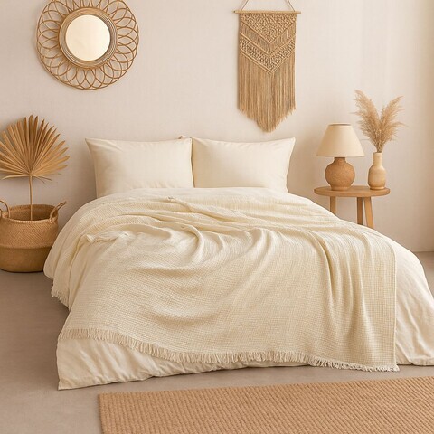 Cuvertura matlasata dubla, L'essentiel Maison, Muslin, Bumbac , Ecru