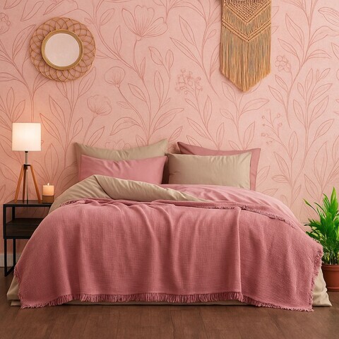 Cuvertura matlasata dubla, L'essentiel Maison, Muslin, Bumbac , Roz