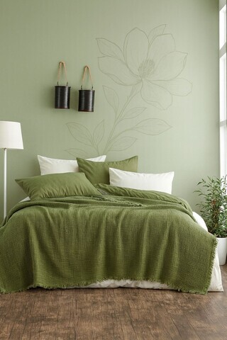 Cuvertură de pat King, L'essentiel Maison, Muslin, Bumbac , Kaki