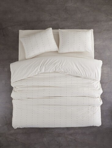 Lenjerie de pat dubla, L'essentiel Maison, Encorte, Bumbac Ranforce, Crem/Negru