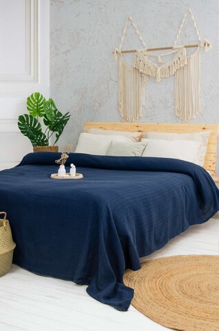 Cuvertura matlasata dubla, L'essentiel Maison, Marla, Bumbac reciclat, Albastru inchis