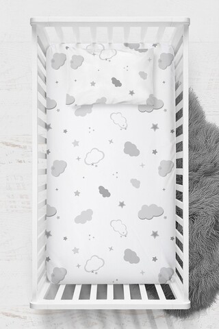 Set cearceaf de pat pentru copii, L'essentiel Maison, Bulut, Bumbac Ranforce, Gri