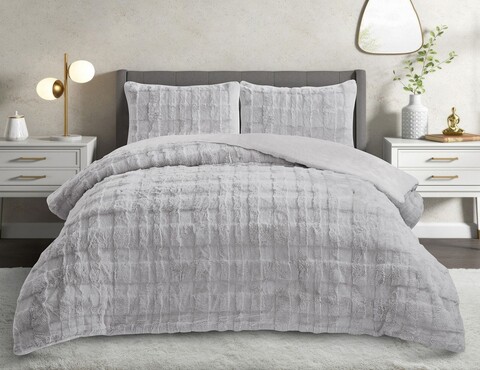 Set pilota dublu si perna, L'essentiel Maison, Rabbit, Poliester, Gri