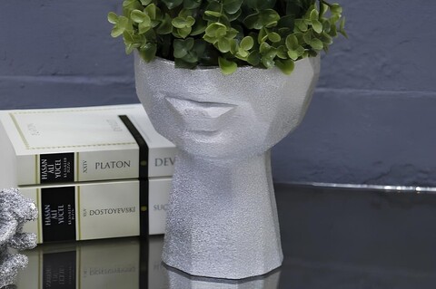 Ghiveci, CY0462, 15x18x15 cm, Poliester, Argintiu