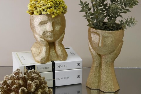 Set de ghivece decorative, CY0454, Poliester, Auriu