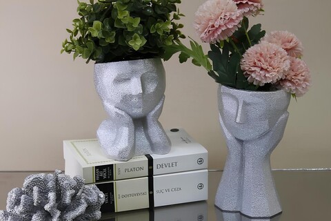 Set de ghivece decorative, CY0455, Poliester, Argintiu