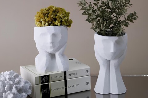 Set de ghivece decorative, CY0456, Poliester, Alb