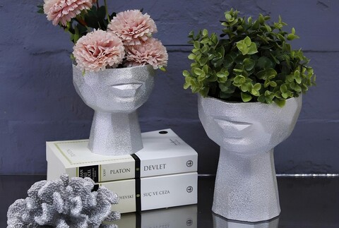 Set de ghivece decorative, CY0459, Poliester, Argintiu