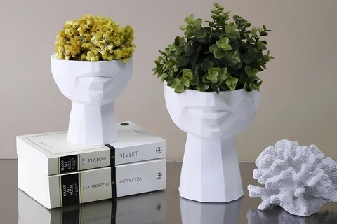 Set de ghivece decorative, CY0460, Poliester, Alb