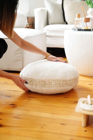 Perna de podea, Pelus, 51x51x18 cm, 75% RECYCLED POLYESTER/15% POLYESTER/10% COTTON, Ecru