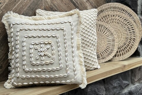 Husa de perna, Den002, 43x43 cm, 30% BUMBAC/70% SCOICI DE MARE, Bej