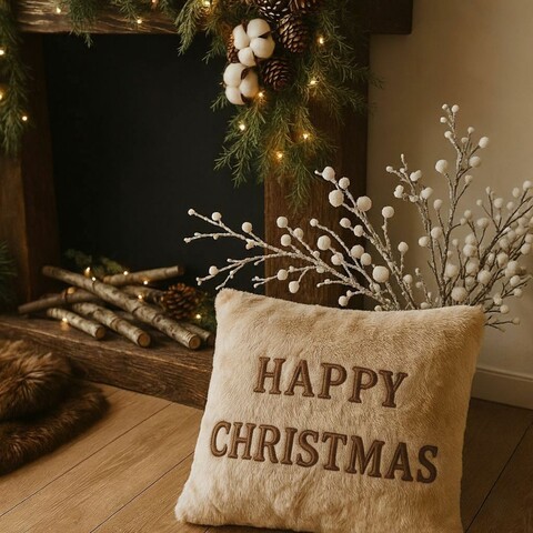 Perna, Happy Christmas, 43x43 cm, Poliester, Bej